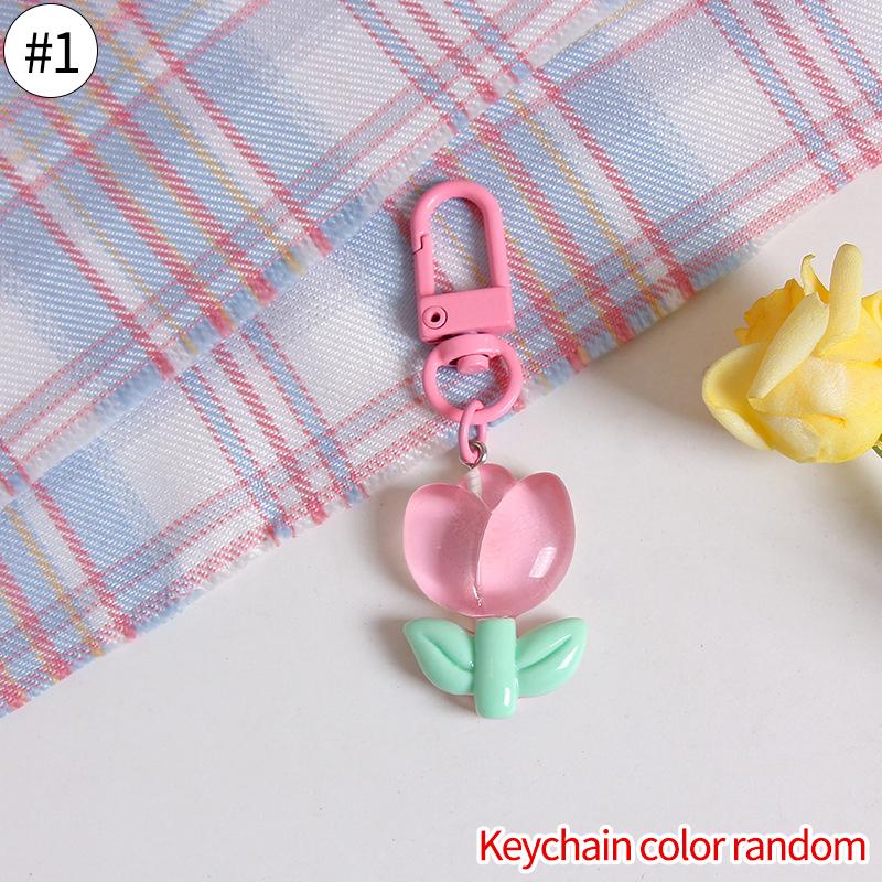 Lovely Sakura Flower Keychain Charm Cute Colored Transparent Flower Keychain Pendant Enamel Bag Hanging Pendent Charms Key Ring