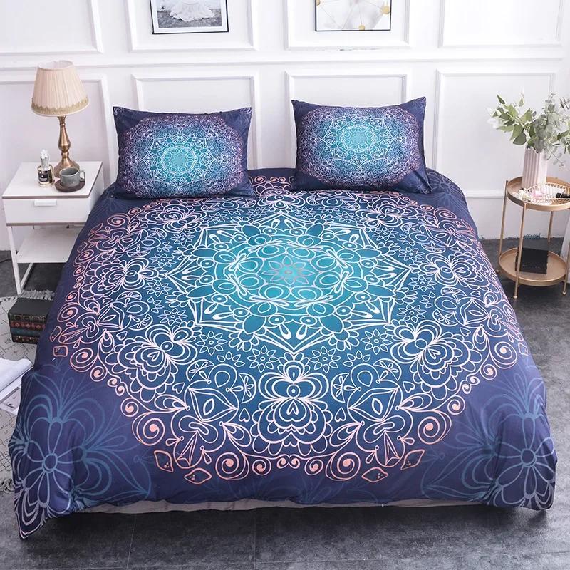 Комплект постельного белья Mandala размера King Flower Blue Purple Pink Комплект постельного белья Bohemian Mandala Style Soft Polyester Steady Cover