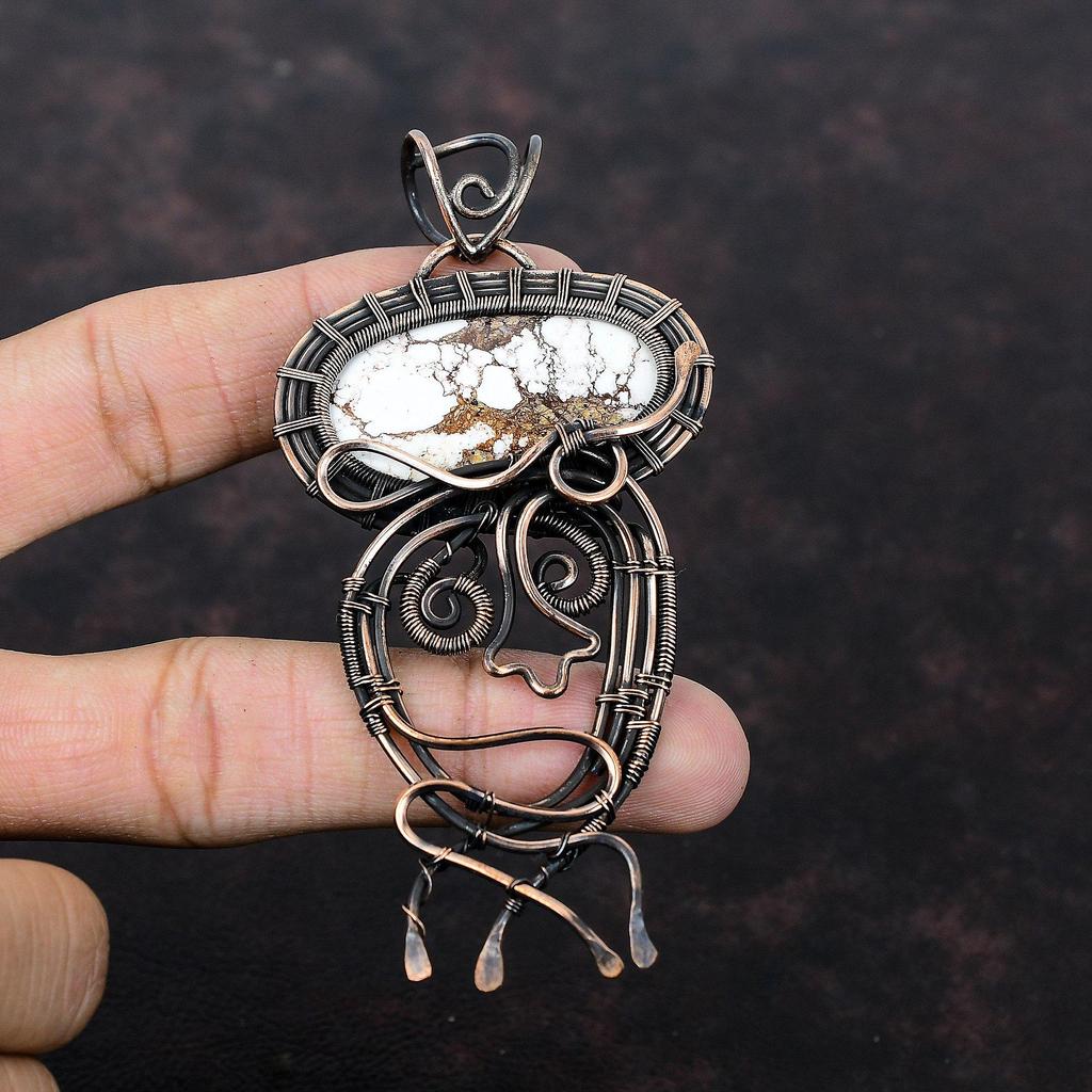 Подвеска Wild Horse Magnesite, обернутая медной проволокой, ювелирное изделие, оригинальный кулон из драгоценных камней, ювелирное изделие ручной работы, обернутая медной проволокой, подарок для него