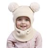 3-12 лет осенне-зимняя шапка-пуловер с двойными помпонами, детская цельнокроеная шапка с защитой ушей, однотонная милая шерстяная о