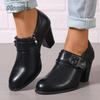 Fashion Women's Elegant Pumps Ladies Casual Chunky High Heels Round Toe Dress Shoes for Women Belt Buckle Shoes Zapatos De Mujer Size43