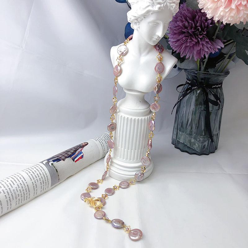 14-15mm Irregular Light Purple Baroque Pearl Necklace 71-80cm Sweater