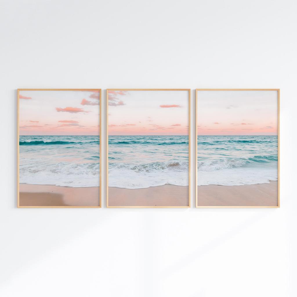 Pastel Beach Canvas Prints Set of 3 Printable Coastal Wall Art Decor Ocean Wave Poster Tropical Printable Wall Art Gift Posters