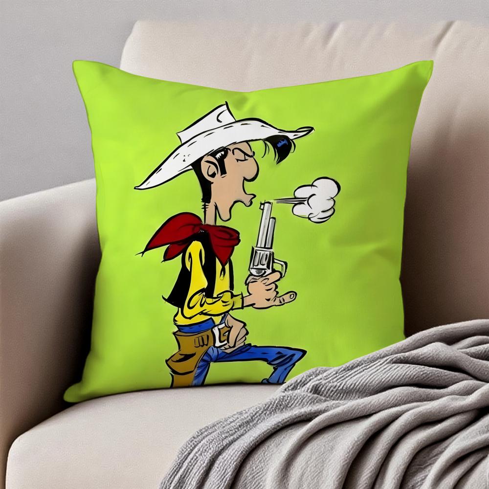 Classic Western Cartoon LLucky Luke Cushion Cover Pillowcase Antidustmite Invisible Zipper Short Plush Sofa Cushion