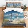 Nautical Compass Bedding Set, Navy Blue & White Nautical Print Duvet Cover with Pillowcases, 3-Piece Bed Linen for Bedroom Decor
