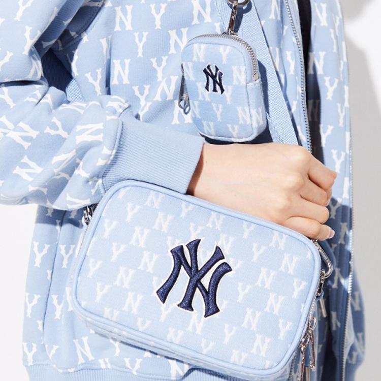 New MLB Monogram Collection Polyester Combo Bag Camera Bag Crossbody Bag Shoulder Bag Unisex Haze Blue White 3ACRS022N-50BLL
