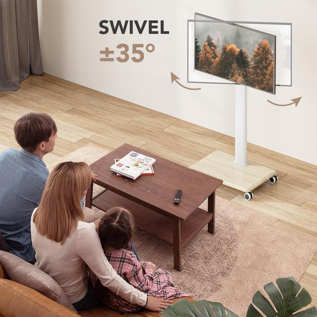 Мобильная подставка для телевизора от 27 до 65 дюймов, переносная тележка для телевизора на колесиках на высоких универсальных напольных стойках с поворотным креплением, регулируемым по высоте, изящное крепление для установки на пол