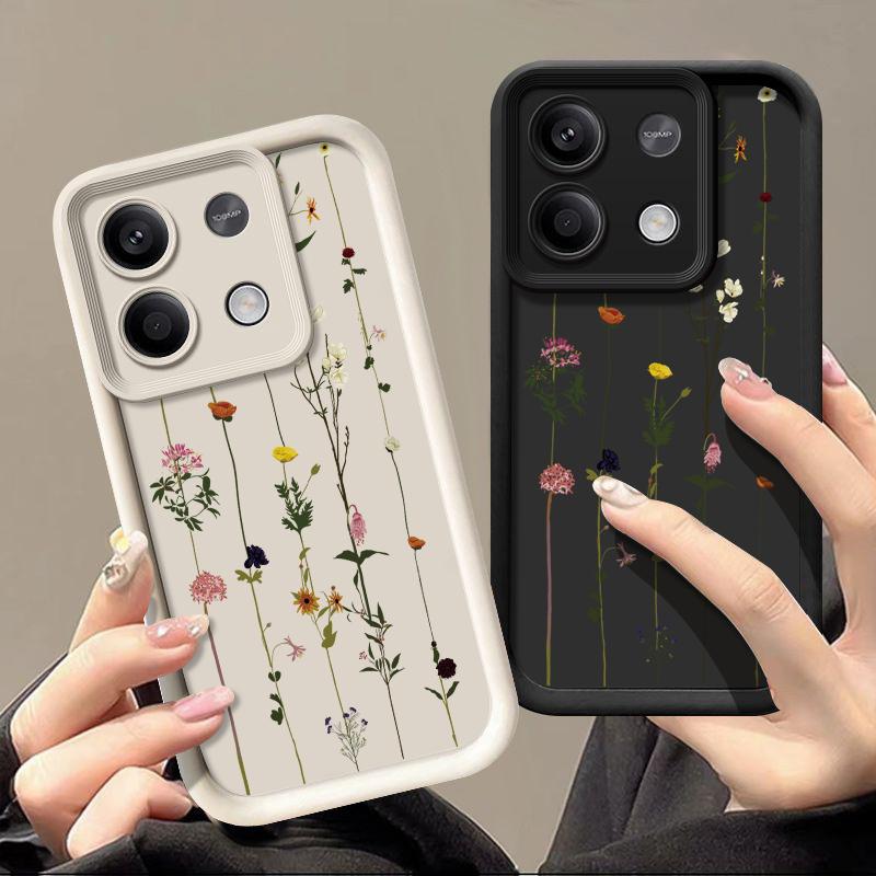 Цветочный принт однотонный защитный чехол для телефона Xiaomi 13T 11T Pro Poco F6 X6 Redmi Note 13 12 Pro 11 10 Цветочный противоударный матовый силиконовый мягкий чехол