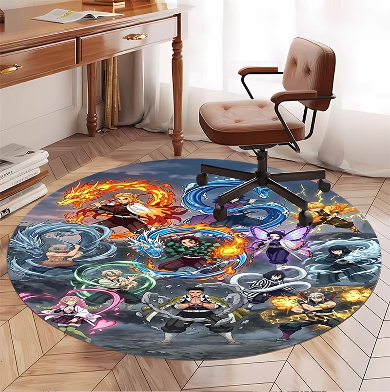 Demon Slayer Pattern Round Rug, Indoor/Outdoor Mat, for Picnic, Gameroom, Bedroom, Office, Living Room, Home Decor Carpet, Birthday Gift