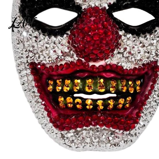 Clown Cosplay Mask Halloween Rhinestone Mask, Creepy Joker Full Face Sparkling Scary for Masquerade Costume Party