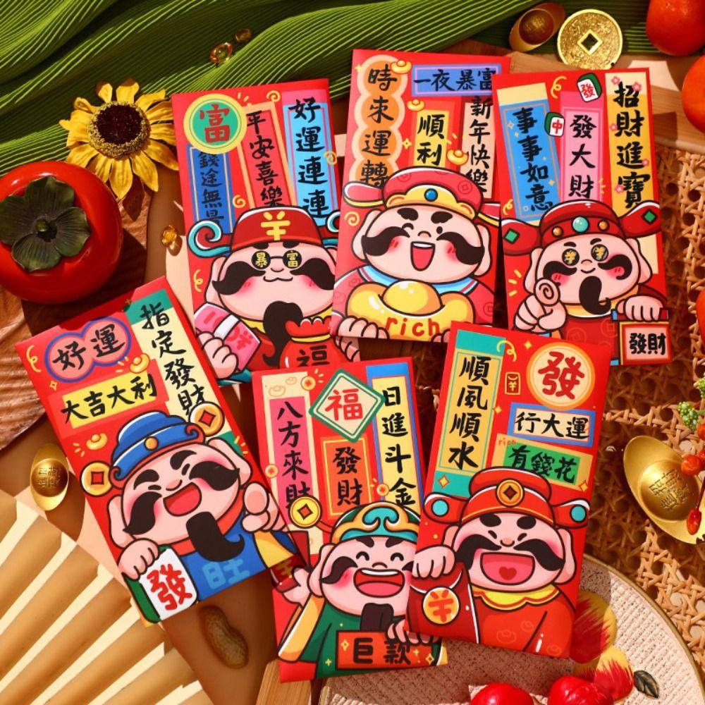 6Pcs Cartoon Chinese Snake Year Red Envelope New Year Money Envelope Spring Festival