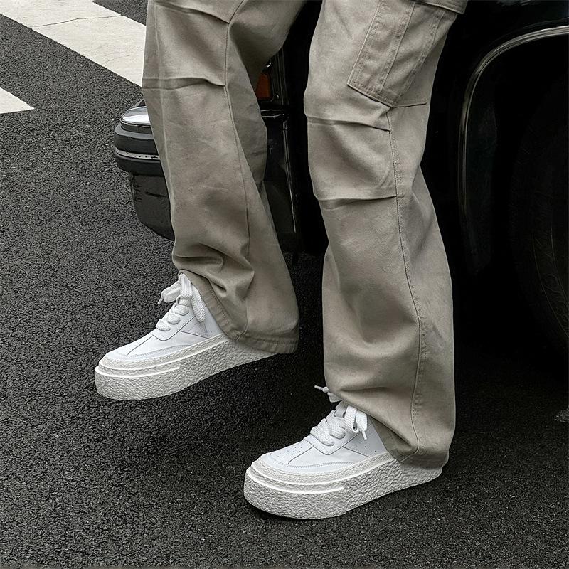 Белые туфли на платформе для пар, новые универсальные туфли-бисквиты на шнуровке, увеличивающая высоту подошва-маффин, повседневная обувь 50447-W