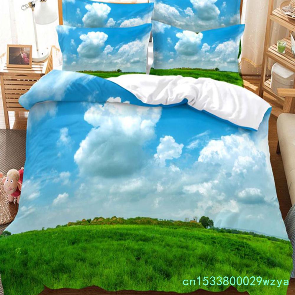 Комплект пододеяльников King Size 200x200 Покрывала Queen Full 3D Комплекты постельного белья Наволочки Постельное белье Односпальная Двуспальная кровать 220x240 Голубое небо