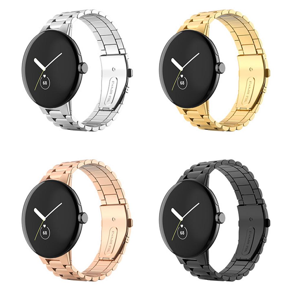 For Google Pixel Watch 3 45mm Watch Band Three Beads Stainless Steel Strap