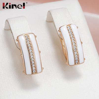 Kinel белые квадратные висячие серьги с кубическим цирконом, паве, цвет розового золота, ювелирные изделия для свадебной вечеринки