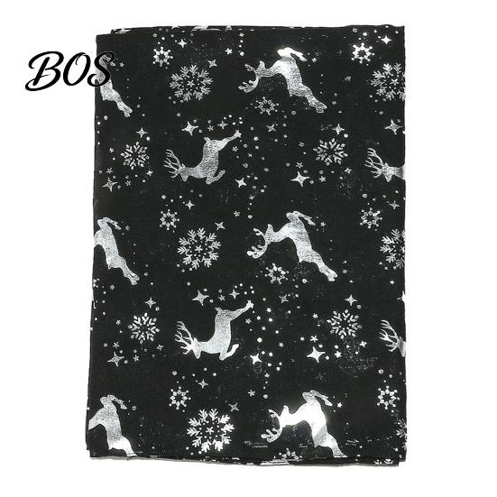 Soft Festive Neck Warmer Christmas Theme Scarf for Women, Glitter Sparkly Foil Reindeer Fashionable Seasonal Wear Print Scarves, Lightweight
