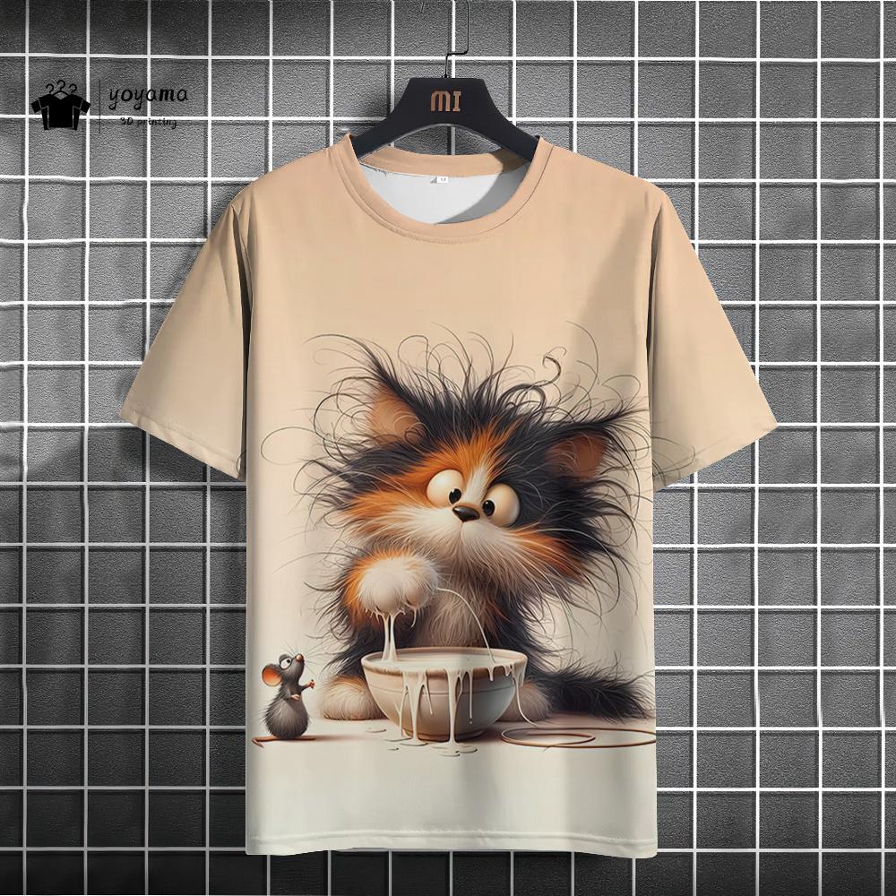 Футболка с принтом кота, футболка с короткими рукавами и забавным 3D-принтом с изображением животных, футболка большого размера для повседневного ношения