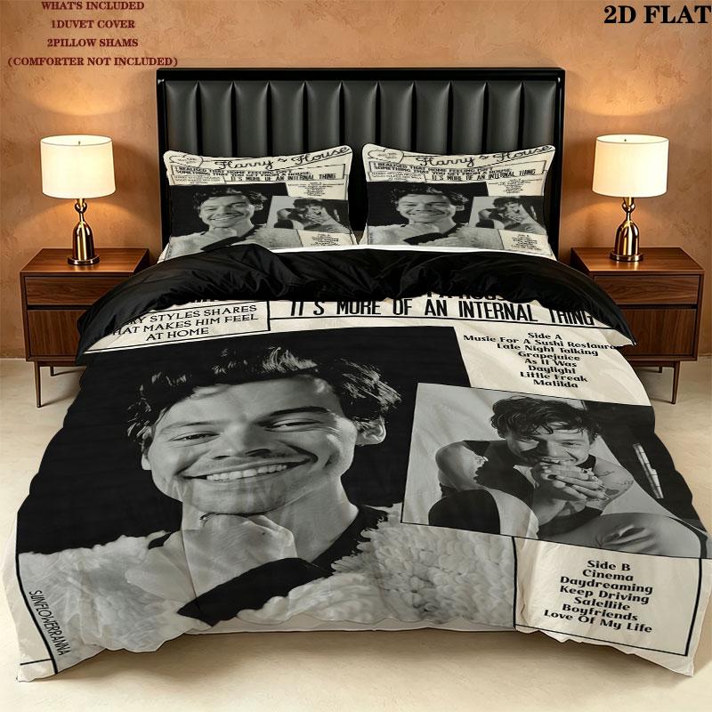 Harry Styles Bedding Quilt Set Quilt Cover Pillowcase Home Decoration Birthday Gift (1 * duvet cover + 2 * pillowcase, without core)