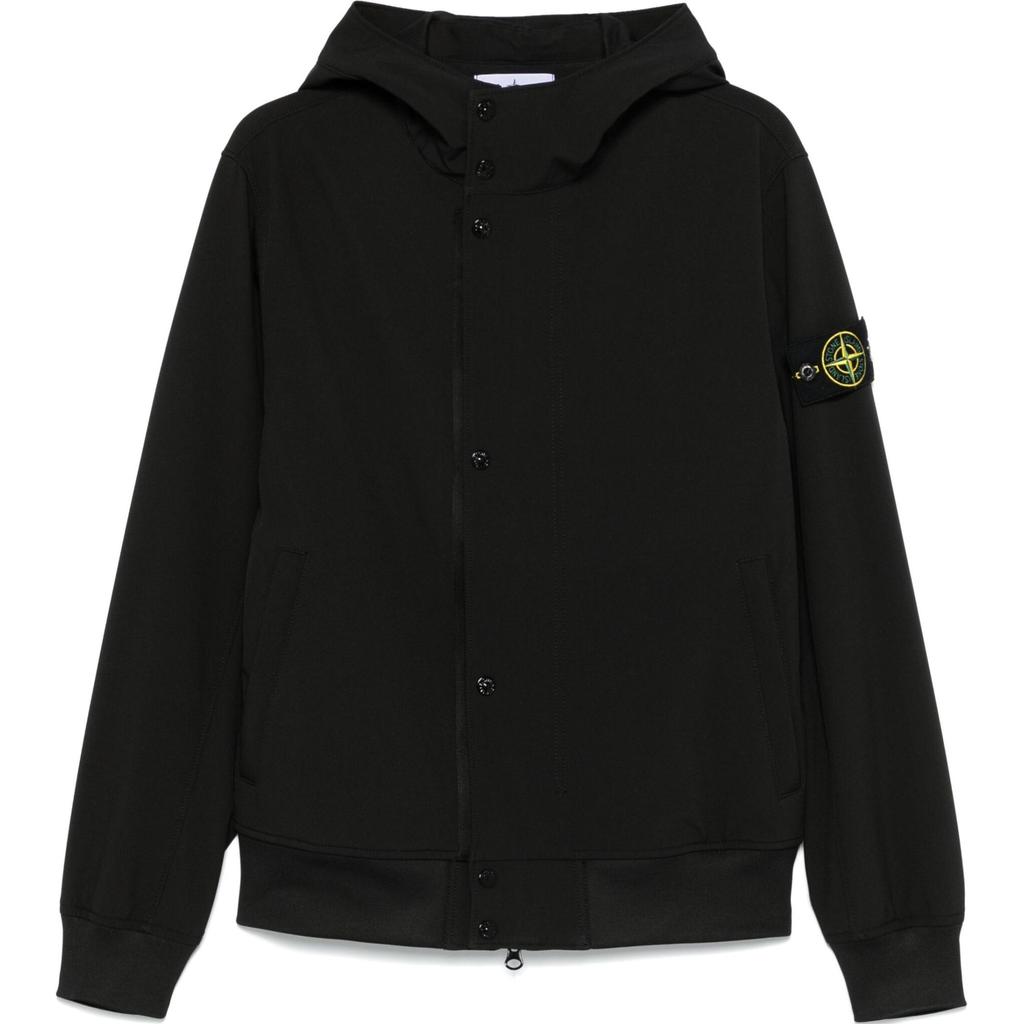 Stone Island SS25 Soft Shell Solid Color Casual Hooded Long Sleeve Windproof Waterproof Breathable Jacket Men jackets Black K1S1541000-90S0A22-V0029