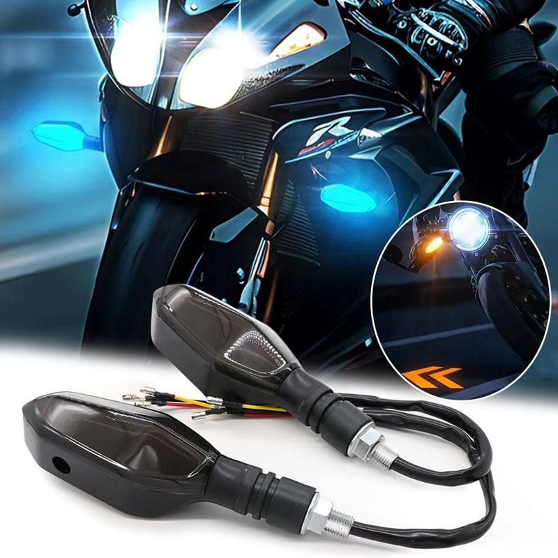 2Pcs Motorcycle Turn Signals LED Projector Turn Signal Lights with Arrow Projection Waterproof 27 ModesBlinkers Warn Light