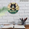 2D Flat 1pc, 8x8 in, Metal Wall Art - Round Humorous Music & Cat Decor Sign with "Music Because Murder Is Wrong" Quote, DurableAluminum Weatherproof