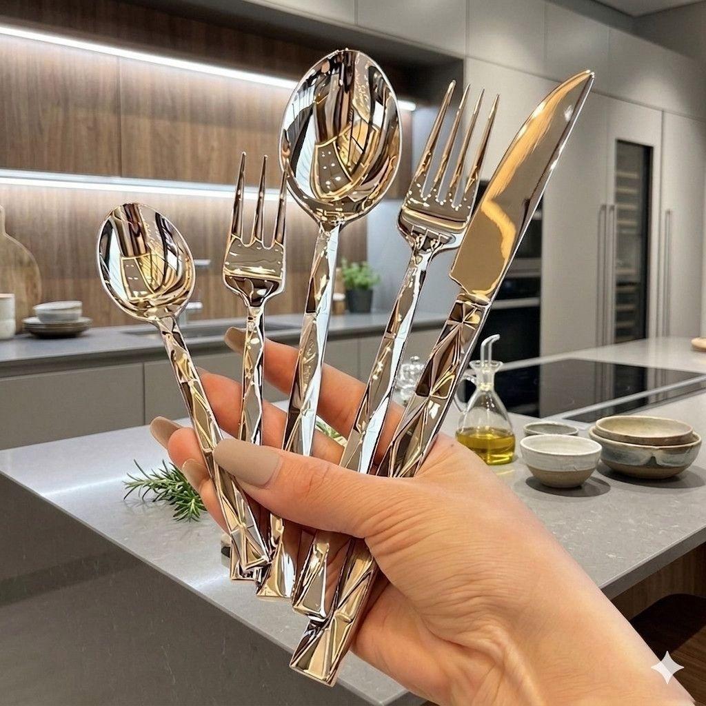 Luxury Rhombus Stainless Steel Cutlery, Steak Knife Fork Spoon Teaspoon Teafork For Home & Hotel
