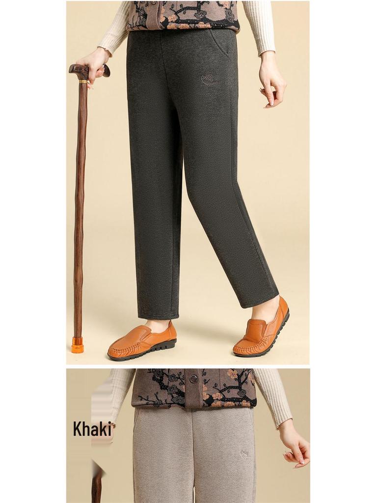 Женские шерстяные брюки на флисовой подкладке для зрелых мам - Толстые, Стильные, Элегантные, Свободного кроя, Прямые, Идеальны для осени и зимы