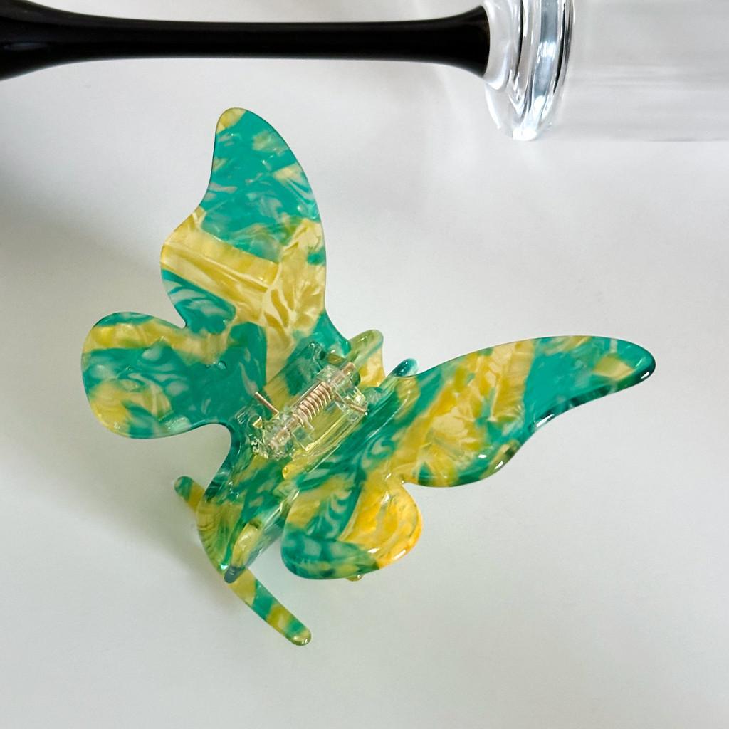 Elegant Butterfly Acetate Hair Claw Clip For Stylish Women In Marble Blue And Rainbow Colors