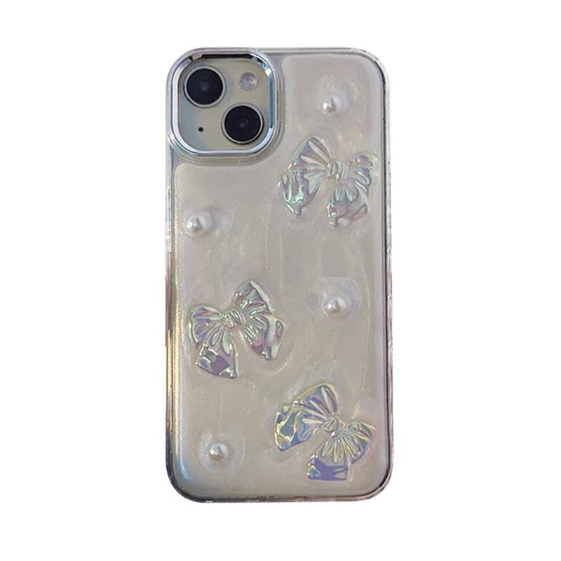 Блестящий Чехол-Бабочка для IPhone17Promax Жемчучная Бабочка-галстук для Apple 16 Стразы Силиконовый Женский Новый Модель