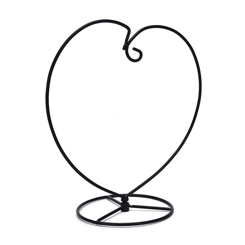 Black Heart-Shaped Iron Hanging Plant Glass Vase Terrarium Stand Holder