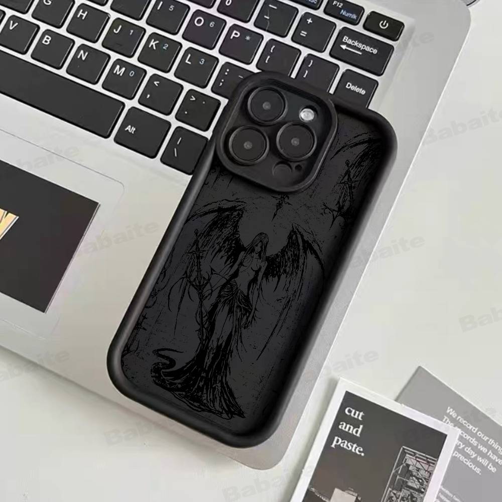 Роскошный черный чехол для телефона Ангел Смерти Демон для iPhone 17 16 15 14 13 12 11 Pro Max 16E Plus INS Мягкий чехол