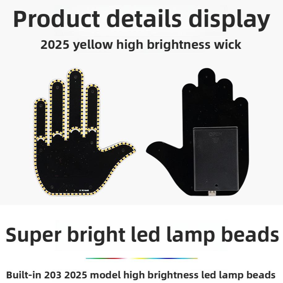Car LED Finger Gesture Light for Rear Window LED Fun Interactive Gestures Palm Light Decoration