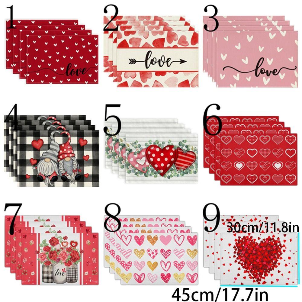4Pcs 30x45cm Red Love Hearts Table Mats Linen Dining Table Mat Farmhouse Burlap Placemat  Kitchen