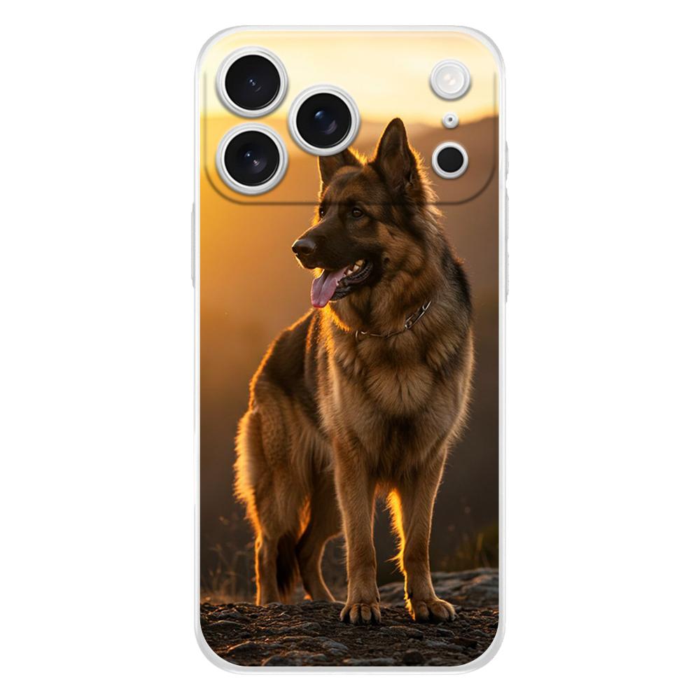 Мягкий чехол для телефона для iPhone 17 Air 16E 16 11 15 14 Pro MAX 12 13 7 8 Plus SE Пасхальный чехол Защита Мультяшная собака Немецкая овчарка