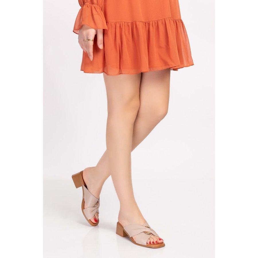 Женские повседневные тапочки из натуральной кожи на среднем каблуке