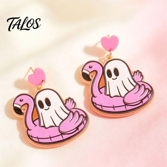 Funny Halloween Party Jewelry 1 Pair Summer Ghost Earrings for Women, Cute Casual Holiday Outfit Pool Float Dangle Drop Earrings, 2D Acrylic Accessory