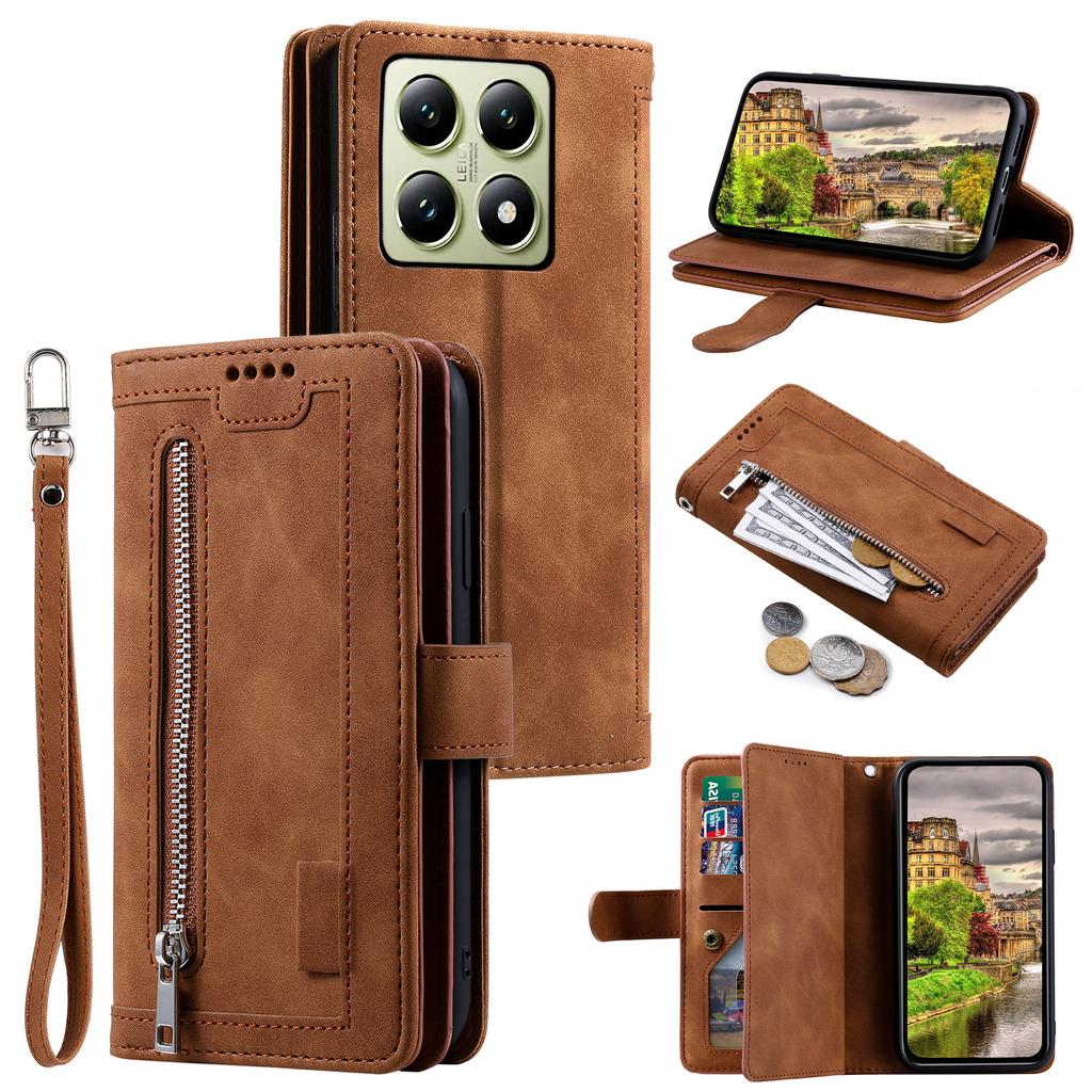 Чехол для телефона Xiaomi 14T с карманом на молнии, 9 слотами для карт, откидной из искусственной кожи