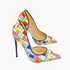 Women's Sexy 12cm Color Checkered High Heels, Patent Leather, Pointed Fashion Party Shoes, Dress Shoes, Thin Heels 10cm