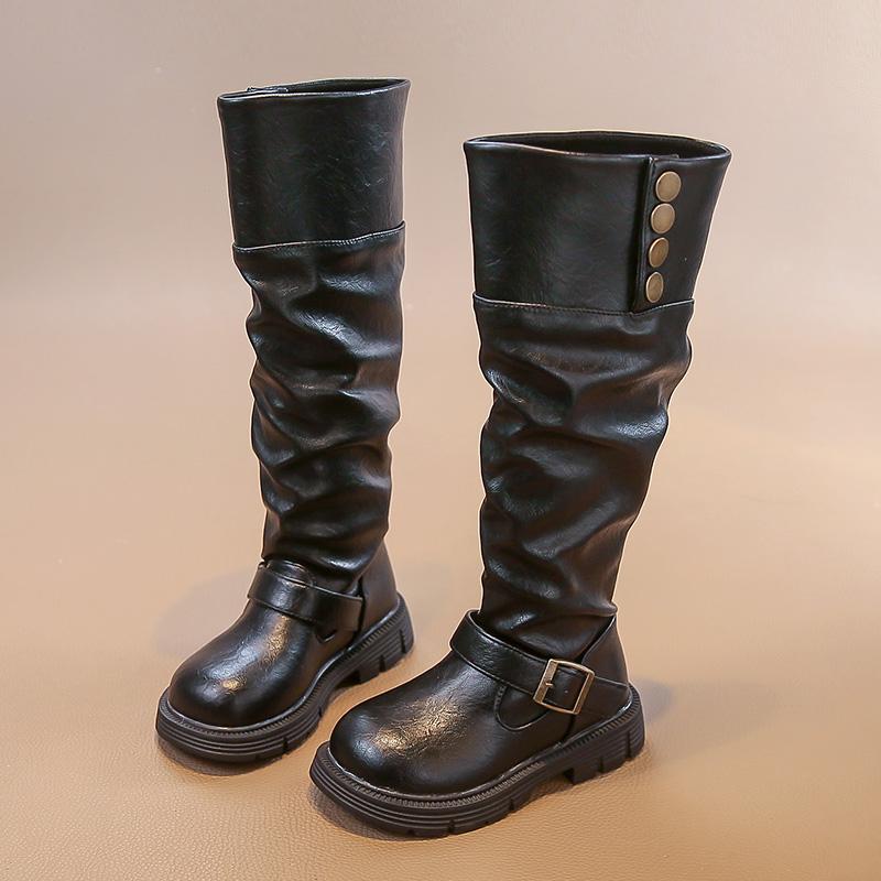 Женские зимние модные банкетные теплые/мягкие ботинки на толстой подошве, вечерние, длинные, до колена, детские, одинарный бархат, пряжка, ретро ботинки