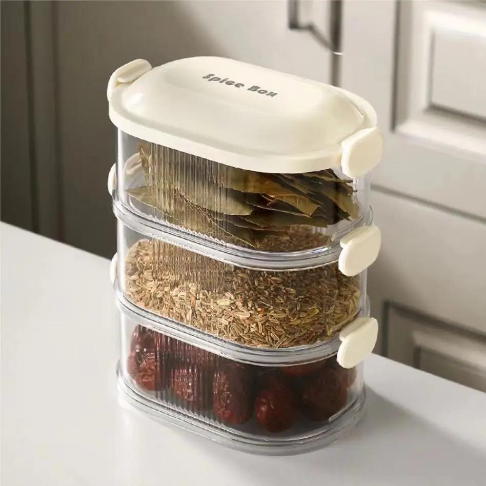 1/2/3/4 Layer Spice Vegetable Storage Box Refrigerator Crisper Camping Lunch Box Food Grade Grid Box Home Kitchen Peppercorn
