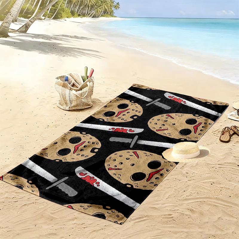 Horror Movie Icons Print Beach Towel, Large Soft Quick Dry Towel for Beach Camping Swimming