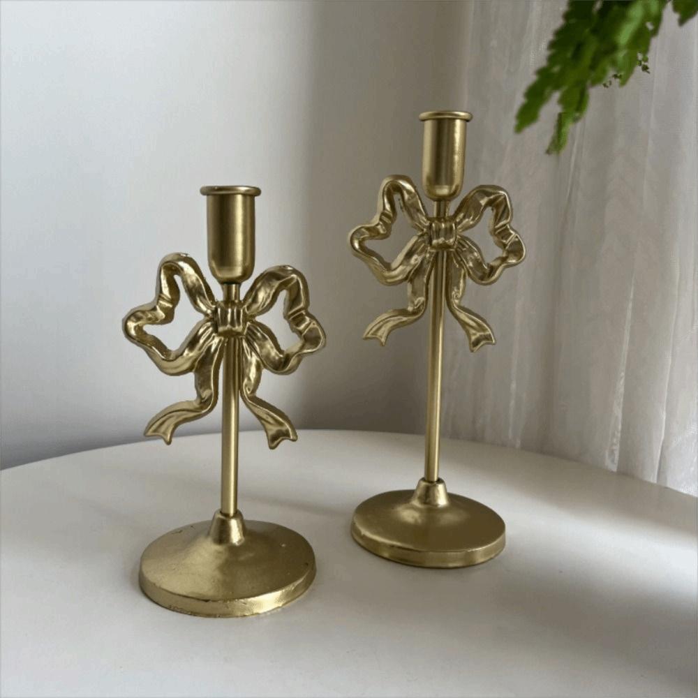 Single Head French Bow Candlestick Wrought Iron Wedding Candle Stand Window Display