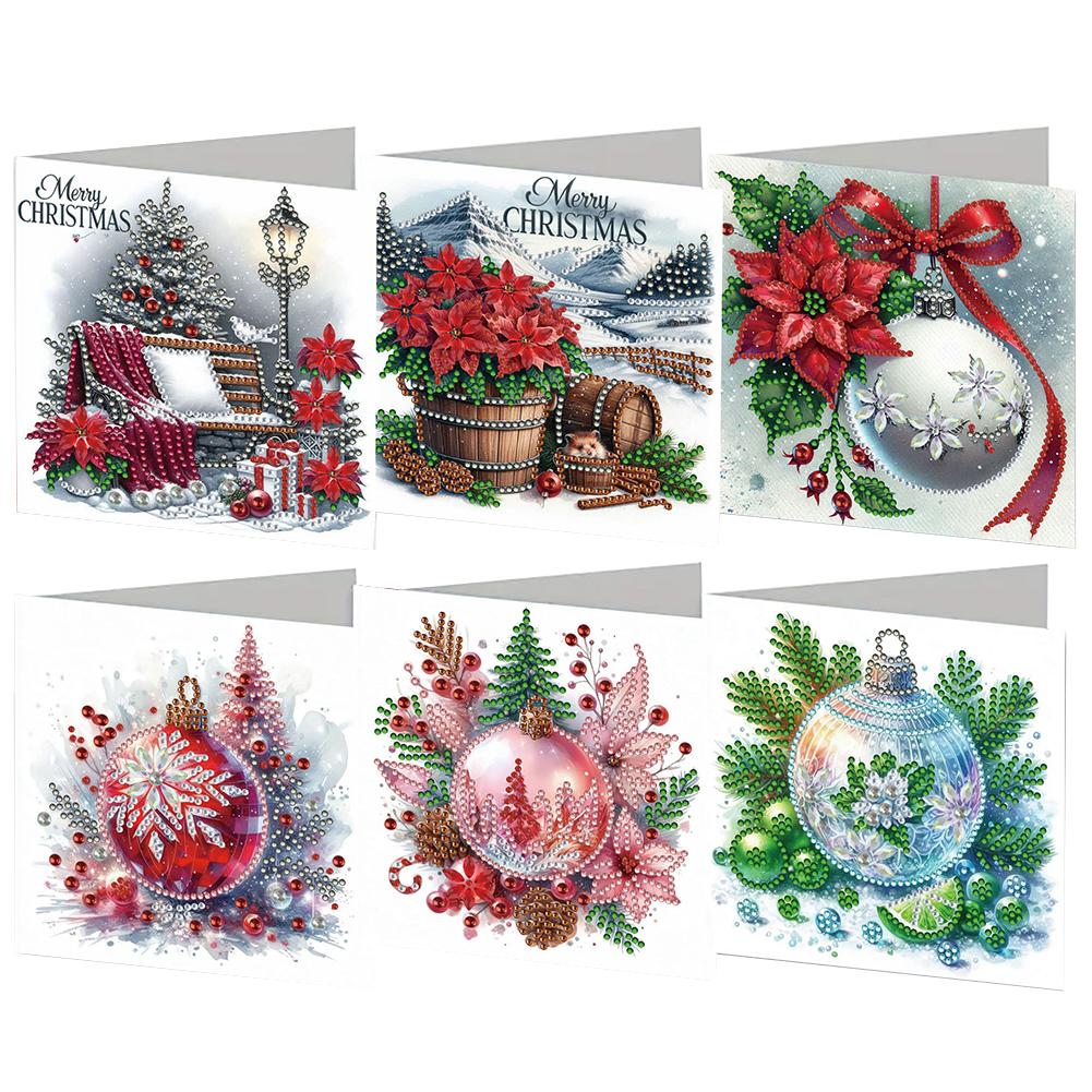 6PCS DIY Xmas Designs Rhinestone Diamond Art Mosaic Postcards Diamond Art Handmade Cards Thank You Cards and Holiday Blessings