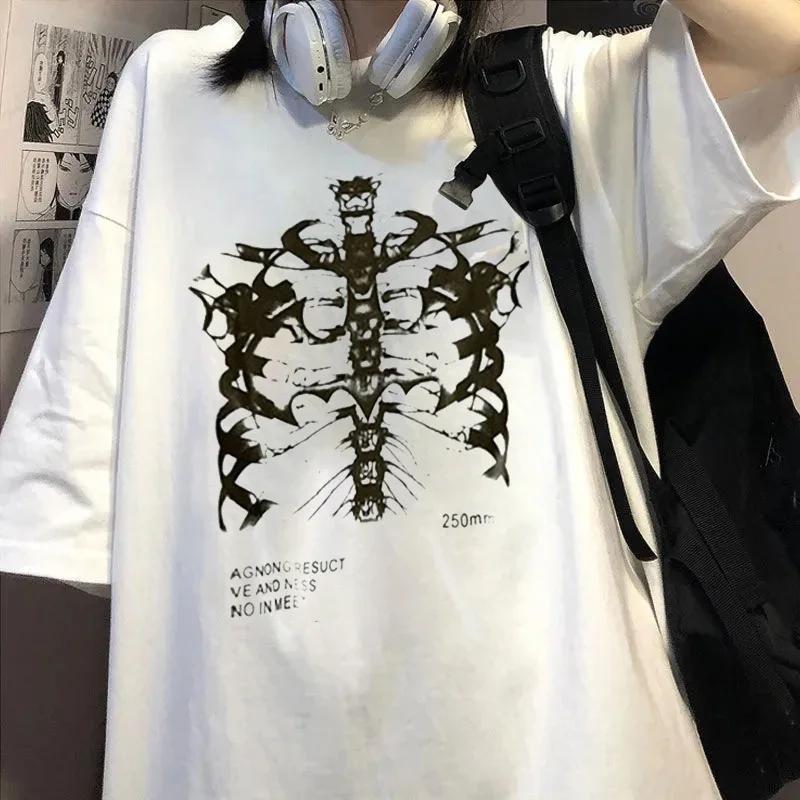 Y2k Harajuku Skeleton Print T-shirts for Gothic Hip Hop Streetwear Unisex Women T Shirt Summer Black Goth Clothes Short Sleeve Tees