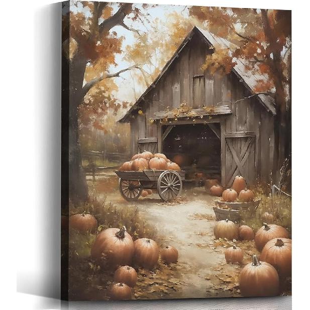 Voxitura Осенний тыквенный декор для дома, Осеннее настенное искусство на холсте, Винтажный декор стен для коттеджа и амбара, для Дня благодарения, Кухни, Рустикальные осенние картины, Изображения