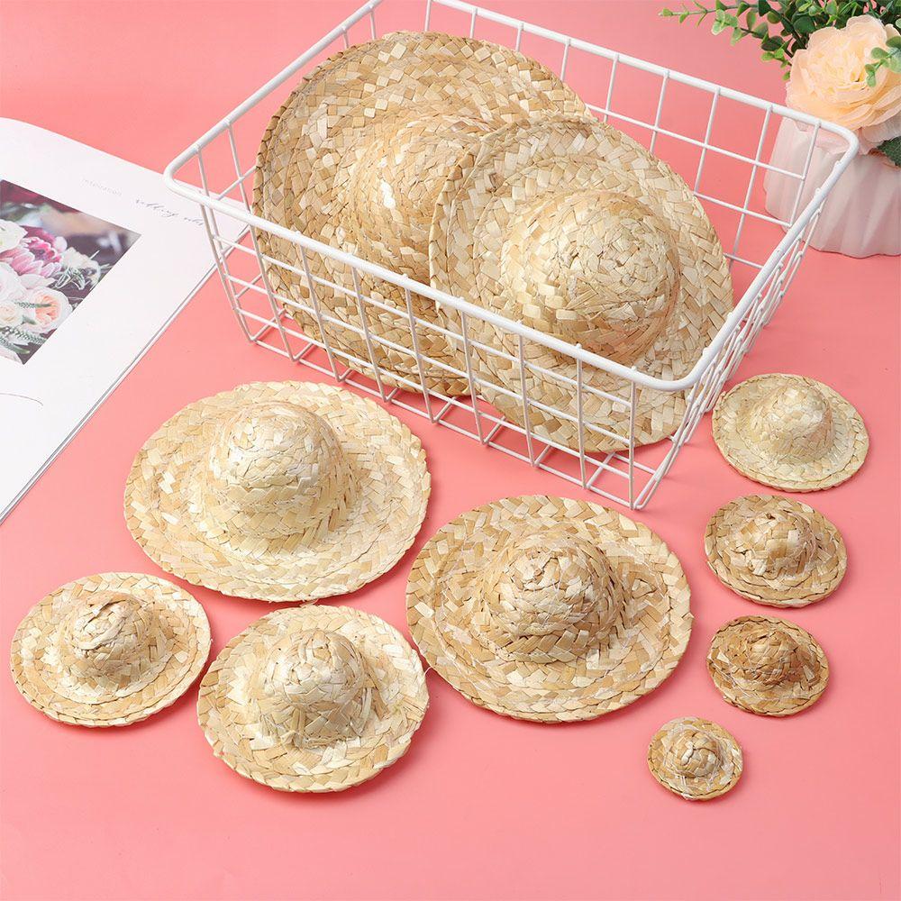 Yellow Multiple Sizes Crafts Woven Straw Hat Doll Accessories Doll Caps DIY Decoration