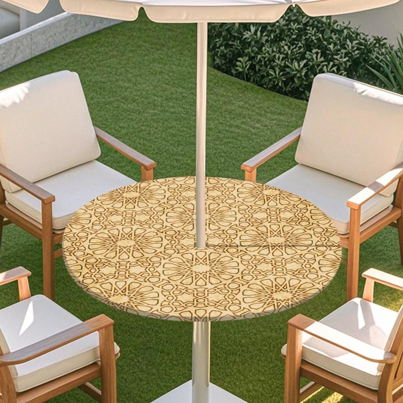 Outdoor Round Table Cover With Geometric Waterproof Elastic Edge Patio Garden Dining
