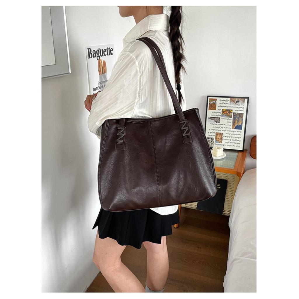 Tote Bag Women PU Large Capacity Stitched Detail Daily Commuting