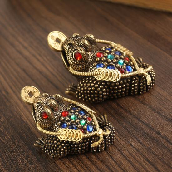 Латунная статуэтка жабы, винтажная 3-ногая золотая жаба, модель, мини-статуэтка лягушки из горного хрусталя, металлическая скульптура животного, украшение для рабочего стола в стиле фэн-шуй, орнамент