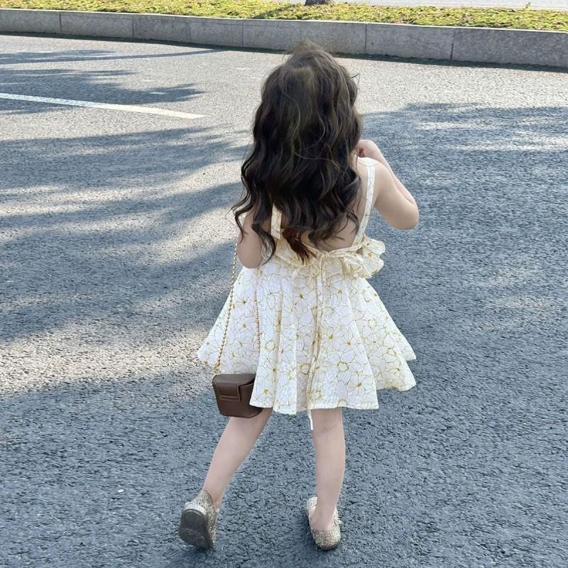 Girls Sleeveless Dress Kids Princess Floral Backless Toddler 2-8 Years Old